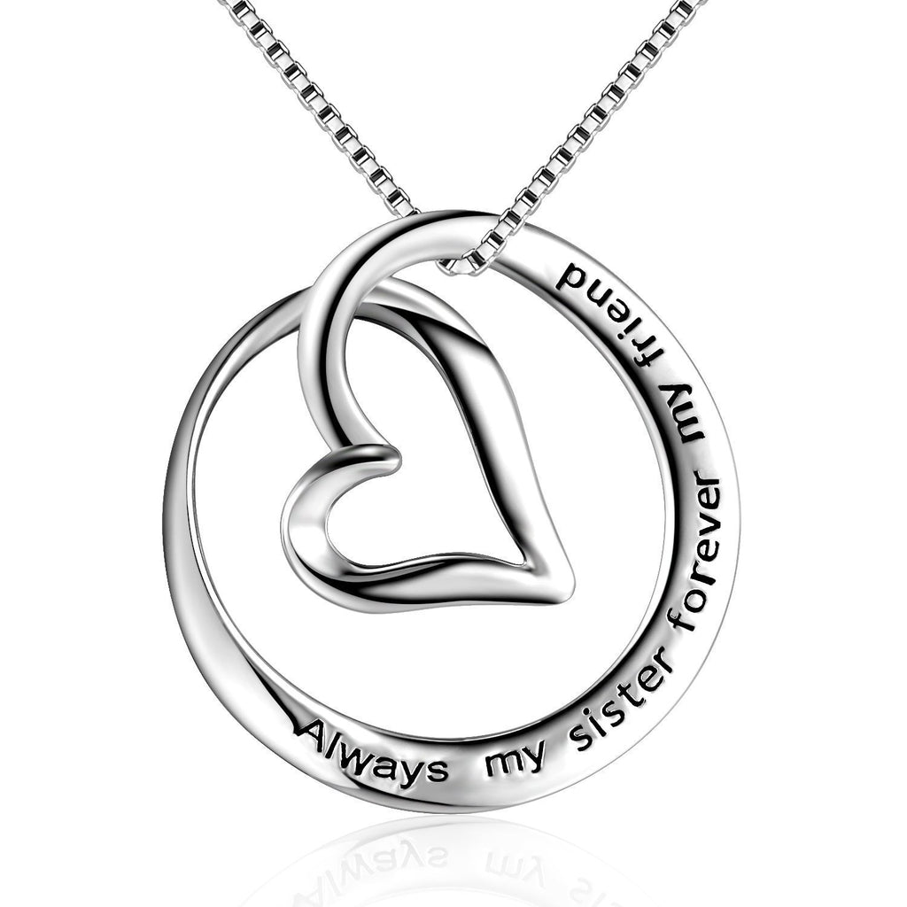 [Australia] - BGTY Sterling Silver Always My Sister Forever My Friend Love Heart Pendant Necklace, 18" 