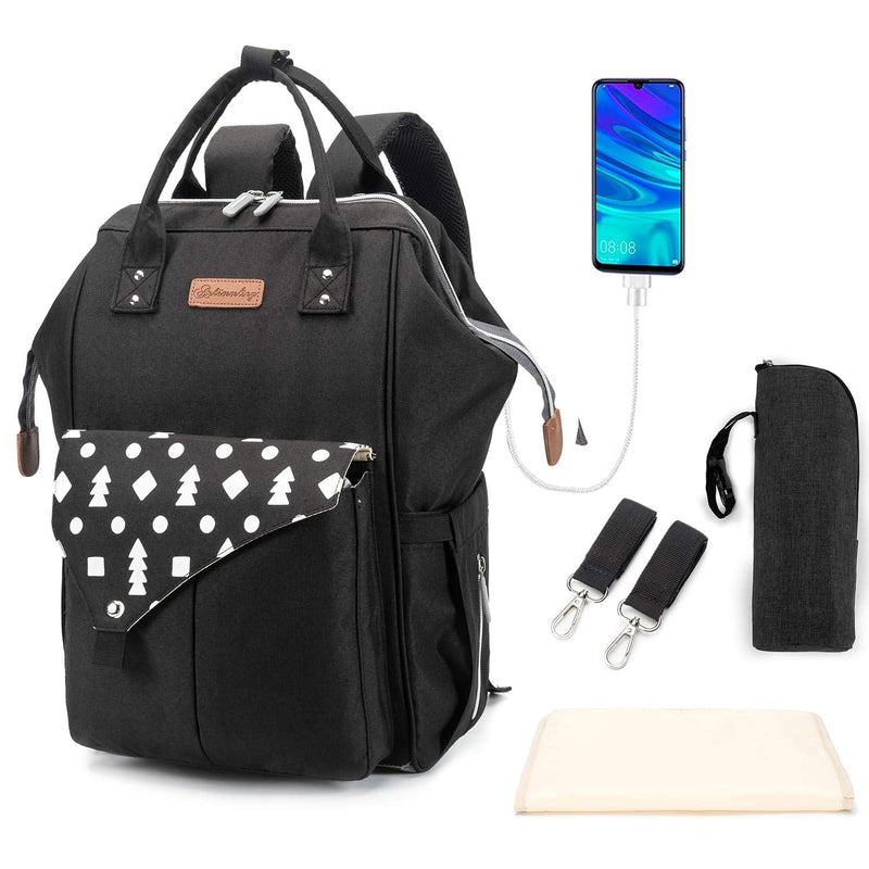 [Australia] - Nappy Bag Large Capacity Multi-Function Diaper Bag Waterproof Travel Backpack Nappy Tote Bags for Baby Care Stylish and Durable with 3 Insulated Pockets Changing Mat Stroller Strap Ld 29 Black 