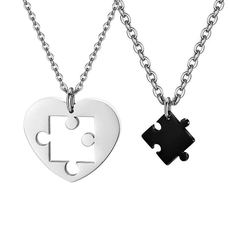 [Australia] - Fu You Stainless Steel Pendant Necklace for Couples Women Men, Couple Necklaces His and Hers Matching Puzzle Heart Set, Mother Daughter Necklace, Best Friend Friendship Necklaces for 2 Silver Black 