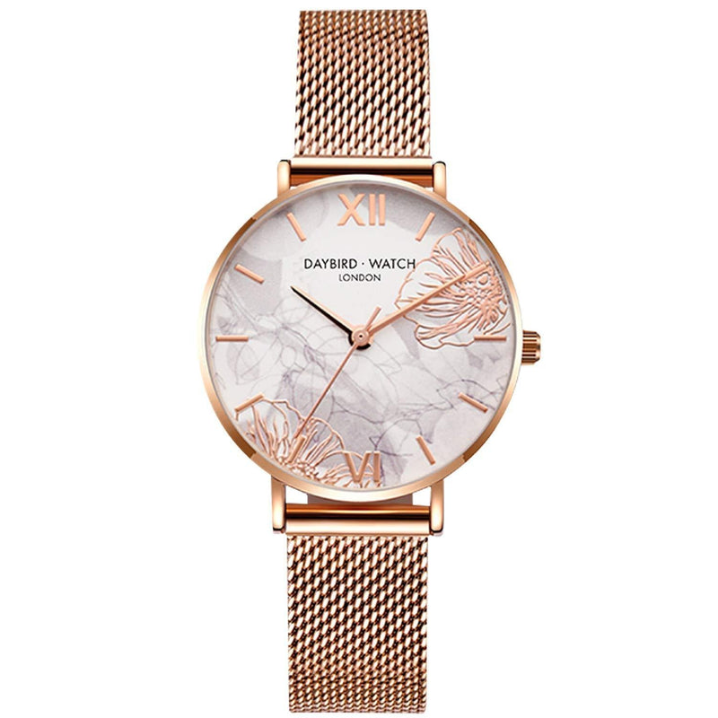 [Australia] - RORIOS Women Watch Beautiful Flower Dial Stainless Steel Mesh Strap Analogue Quartz Wristwatch Ladies Watch Female Watch Wrist Watch Rose Gold 