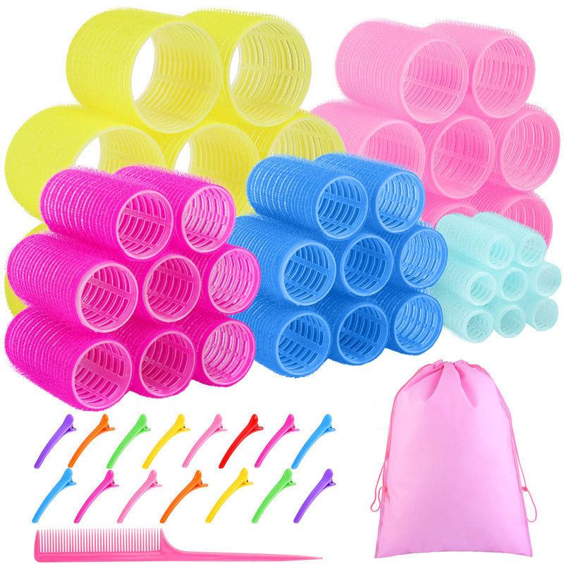 [Australia] - URATOT Self Grip Hair Rollers Set 40 Rollers, 15 Duck Bill Clips, 1 Combs, 1 Storage Bag, Hairdo Tools for Adults and Kids, 64mm, 48mm, 36mm, 30mm, 20mm (Yellow, Pink, Dark pink, Blue, Light blue) Yellow, Pink, Dark pink, Blue, Light blue 