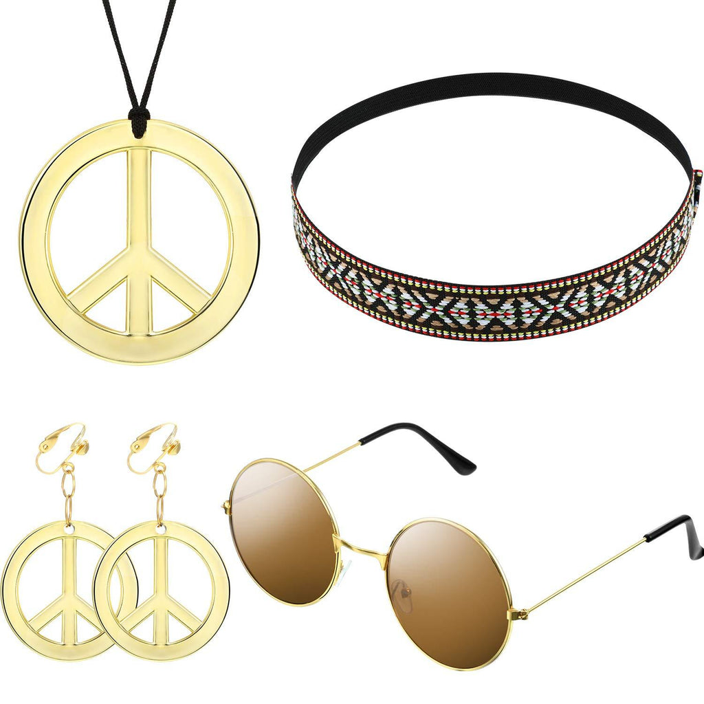 [Australia] - Hippie Costume Set for Women Kit Includes Sunglasses, Peace Sign Necklace and Peace Sign Earring, Bohemia Headband for 60s 70s Party Accessories 