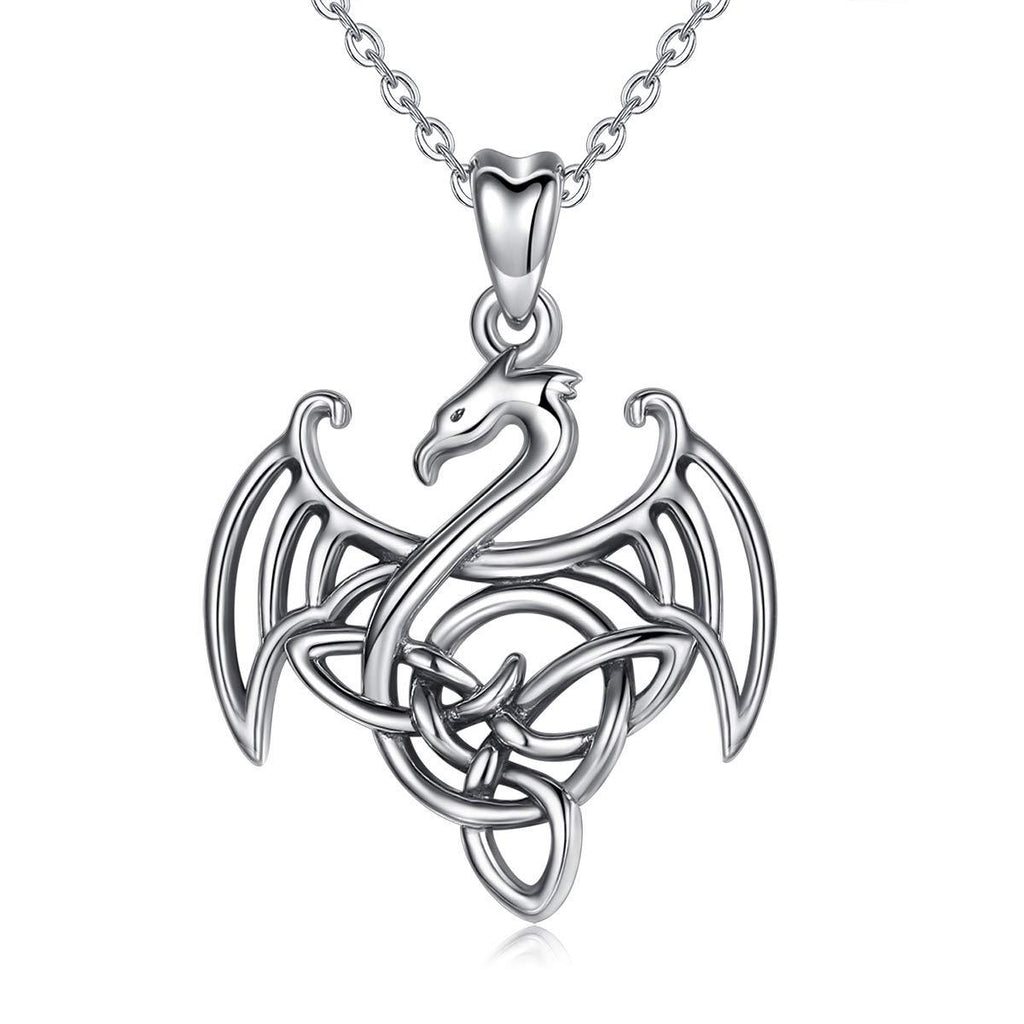[Australia] - CELESTIA Medieval Dragon Necklace for Women, 925 Sterling Silver Celtic Winged Dragon Pendant with Optional Chain, Fantasy Jewellery Gifts for Girls Celtic dragon with chain 