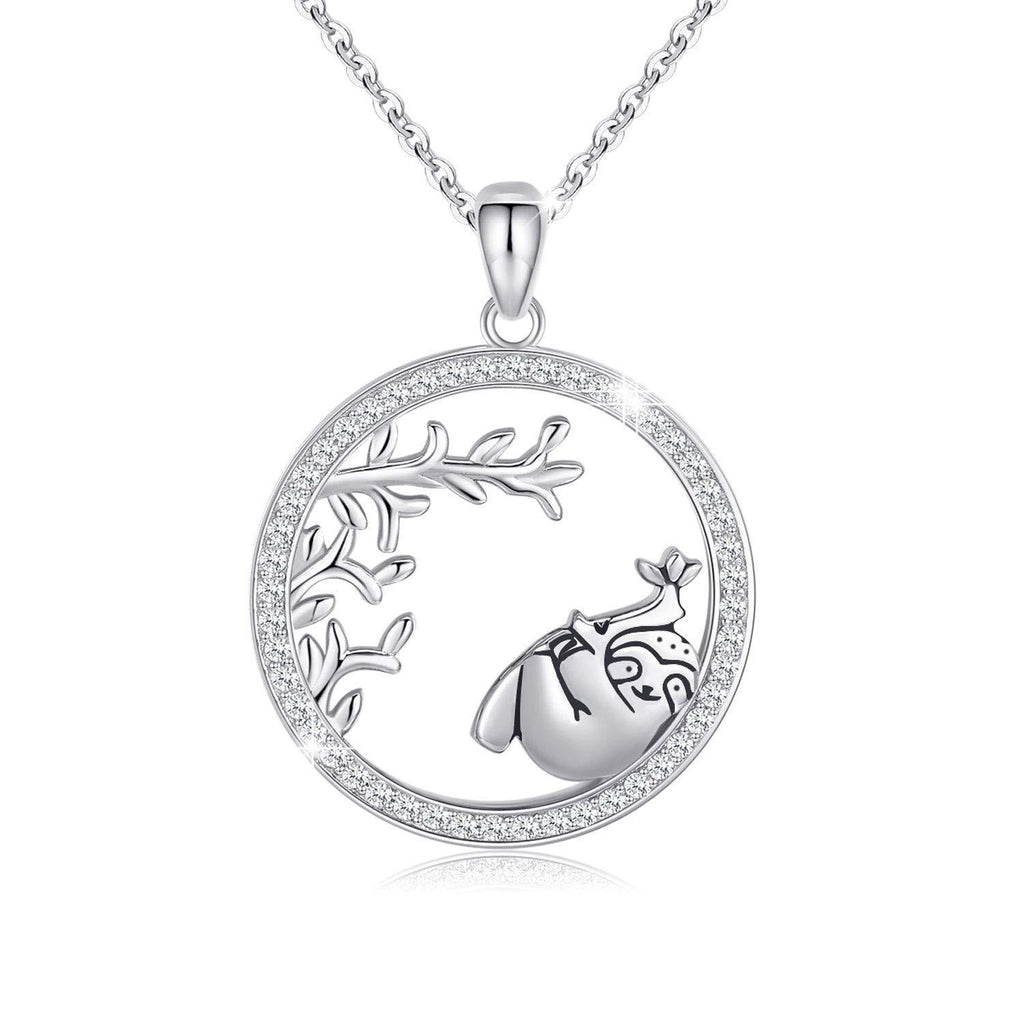 [Australia] - Sloth Necklace 925 Sterling Silver Tree of Life Pendant Lovely Animal Sloth Jewelry Gifts for Women Girls 