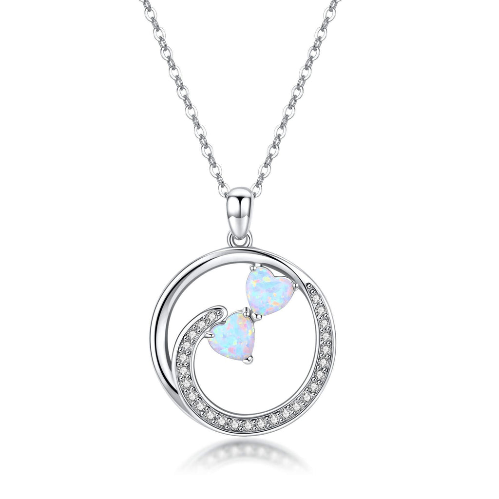[Australia] - Women Necklace Sterling 925 Silver Opal Love Heart Pendant Necklace Jewellery Gift for Mother, Daughter 18+2" Chain Opal-necklace 