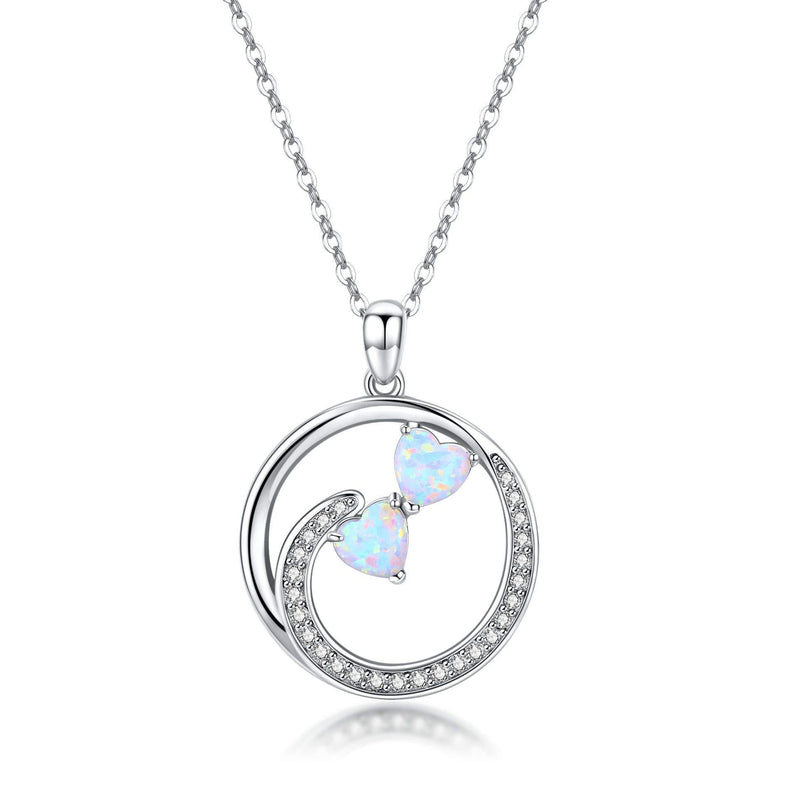 [Australia] - Women Necklace Sterling 925 Silver Opal Love Heart Pendant Necklace Jewellery Gift for Mother, Daughter 18+2" Chain Opal-necklace 