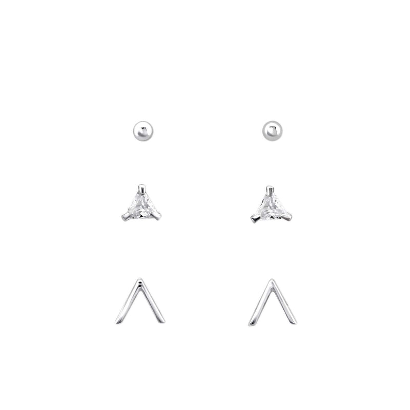 [Australia] - The Rose & Silver Company Women 925 Sterling Silver Cubic Zirconia Geometric Stud Earrings Set 