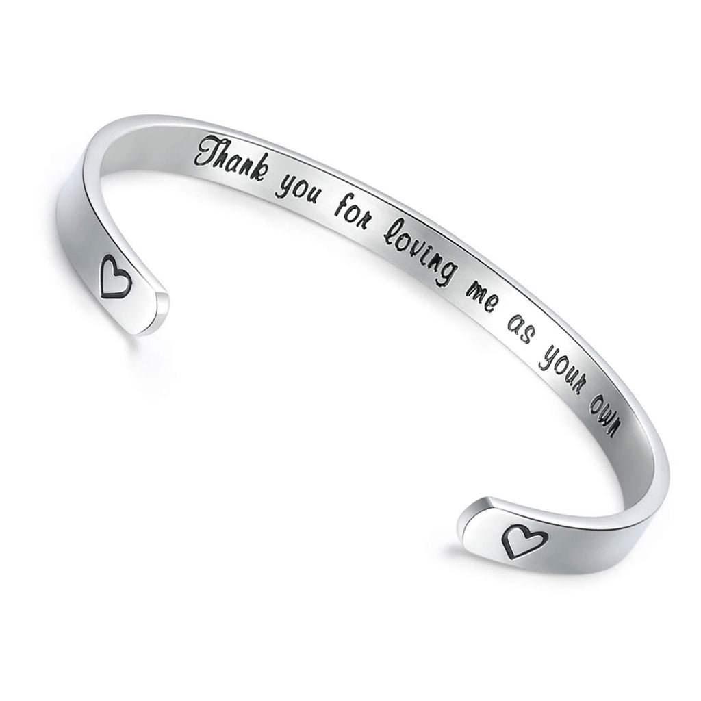 [Australia] - CERSLIMO Mum Birthday Gifts Mother Daughter Bracelet Cuff Bangle Mummy Gifts from Son Husband Thanksgiving Day for Mum 02-Thank you for loving me as your own 