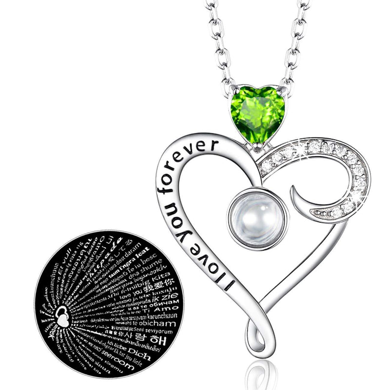 [Australia] - Zavest Birthday Gifts Mum August Birthstone Peridot Jewellery I Love You Necklace 100 Languages Sterling Silver Pendant Necklace 