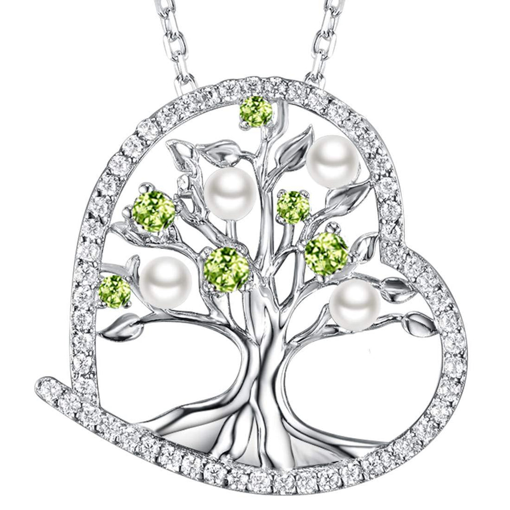 [Australia] - Zavest August September Birthstones Peridot Blue Sapphire Necklace Birthday Gifts for Mum Wife Tree of Life Jewellery Pink Tourmaline Ruby and More Stones Necklace Sterling Silver A- Aug Birthstone Peridot Necklace 