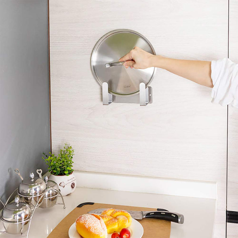 [Australia] - Pot Lid Rack, Wall Mounted 304 Stainless Steel Pan Lid Organizer Holder, 3M Self Adhesive, Kitchen Cooking Utensil Tool (Silver, Set of 2) Silver(set of 2) 