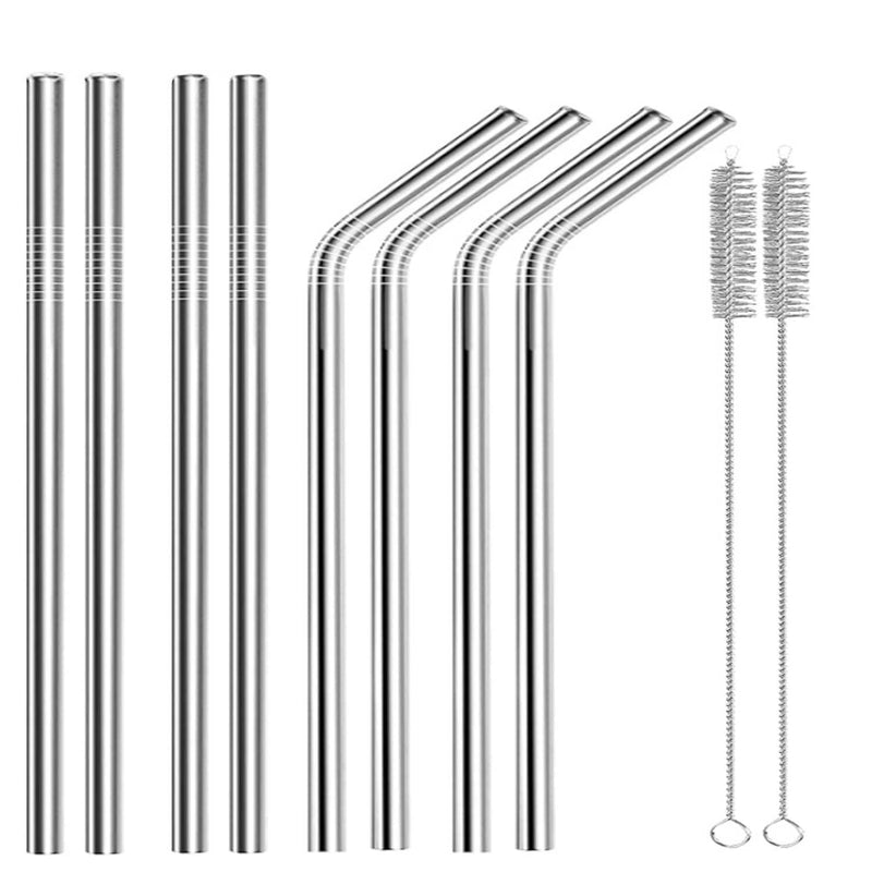 [Australia] - 10 Pcs Stainless Steel Straws, Reusable Metal Drinking Straws with 2 Cleaning Brush for Smoothie, Milkshake, Cocktail and Hot Drinks 8straws+2brush 