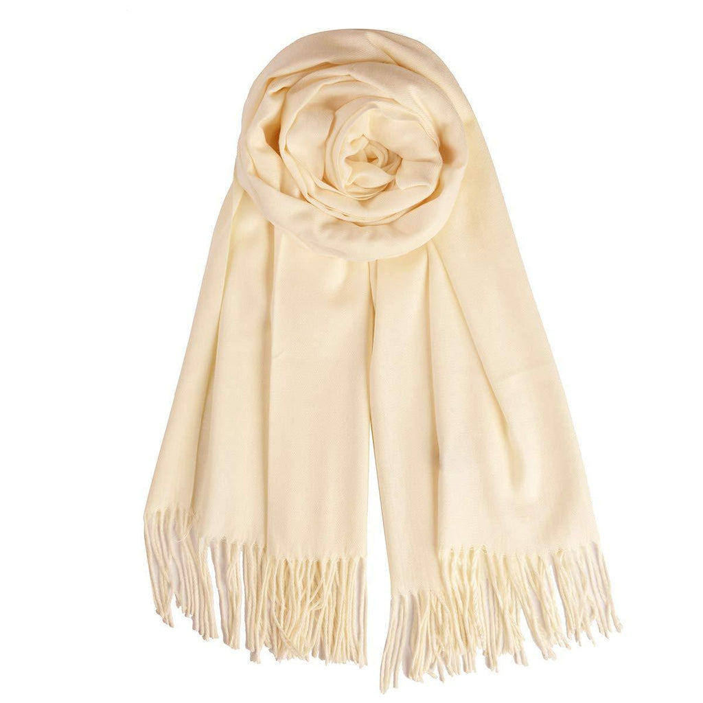 [Australia] - QBSM Womens Large Soft Wedding Evening Pashmina Shawls Wraps Scarfs for Christmas Gifts Light Beige 