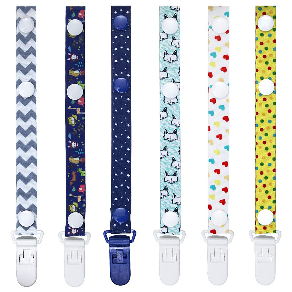 [Australia] - Pacifier Clips Pack of 6 Baby Dummy Clips Pacifier Holder Strap Plastic Teething Soother Chain Adjustable Length Pacifier Clips for Baby Boys Girls Unisex Design 