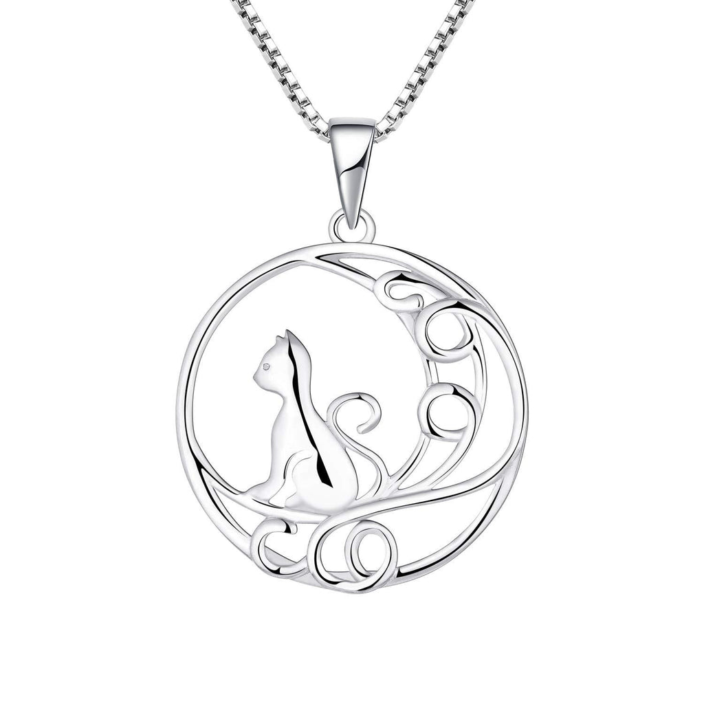[Australia] - YL Cat Necklace for Women Sterling Silver Filigree Moon Cat Jewelry for Women Grey 