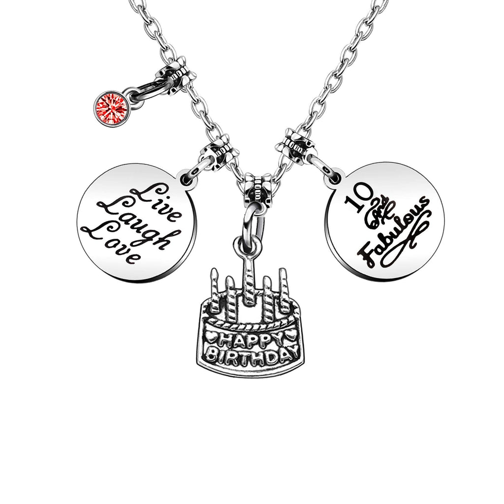 [Australia] - KENYG 10th 13rd 16th 18th 21st 30th 35th 40th 45th 50th Women Men Red Crystal Cake Silver Necklaces Birthday Anniversary Memento Gifts 10-years-old 