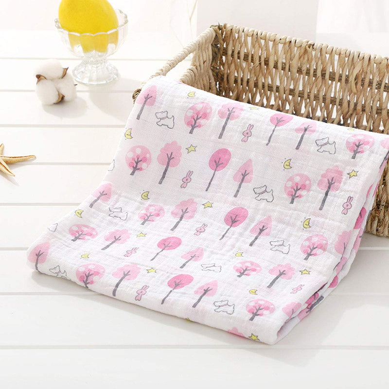 [Australia] - BuxiuGK Baby Muslin Cloths Soft Bamboo Cotton Baby Swaddle Blanket Muslin Squares for Baby Girl or Boy,120cm X 110cm/47"x43",Pink tree Pink Tree 