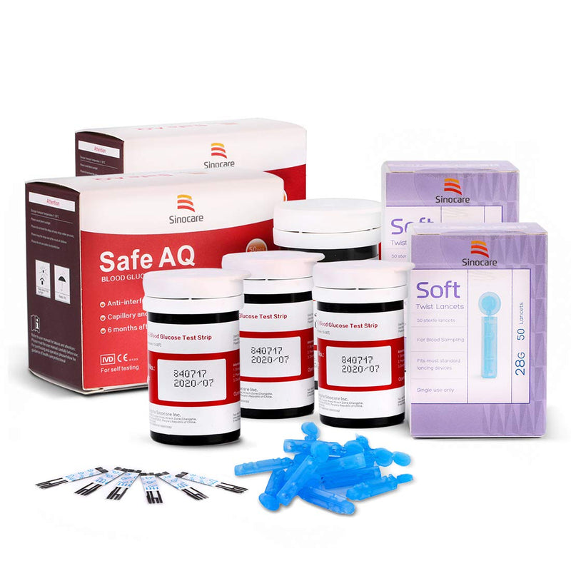 [Australia] - sinocare Diabete Blood Glucose Test Strips x 100 & Diabetes Lancets x 100, Safe AQ Test Strips, Blood Sugar Test Strips with Lancets 100 for Safe AQ Smart/Voice Only Aq Test Strips X 100 