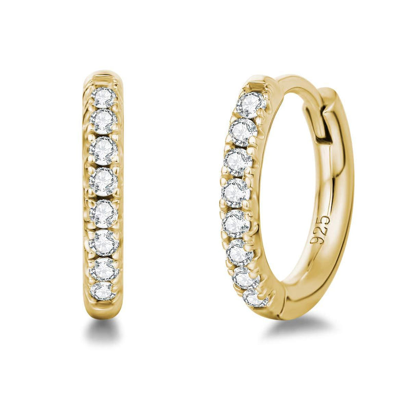 [Australia] - FANCIME White/Yellow Gold Plated Sterling Silver Round Cut Clear CZ Cubic Zirconia Small Hinged Cartilage Hoop Earrings Dainty Huggie Tiny Loops for Women Girls - Diameter: 0.5 Inch Yellow Gold Plated 