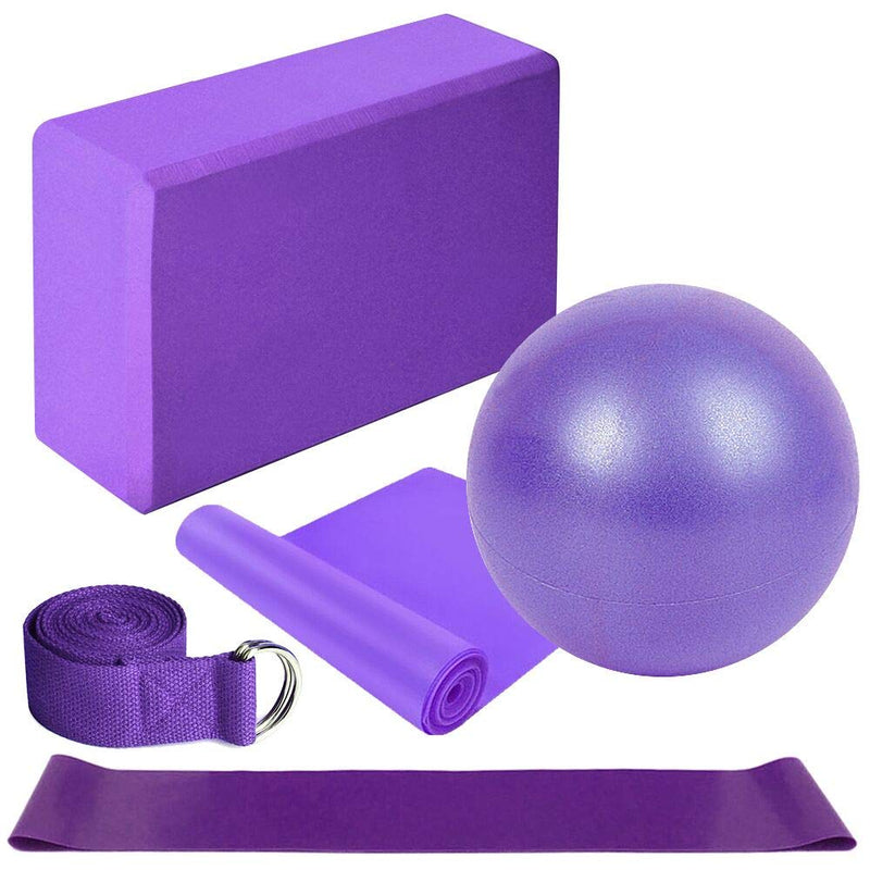 [Australia] - Lixada Yoga Starter Kit 5pcs Yoga Equipment Set with Yoga Blocks Yoga Ball Stretching Strap Resistance Loop Band Exercise Band Purple 