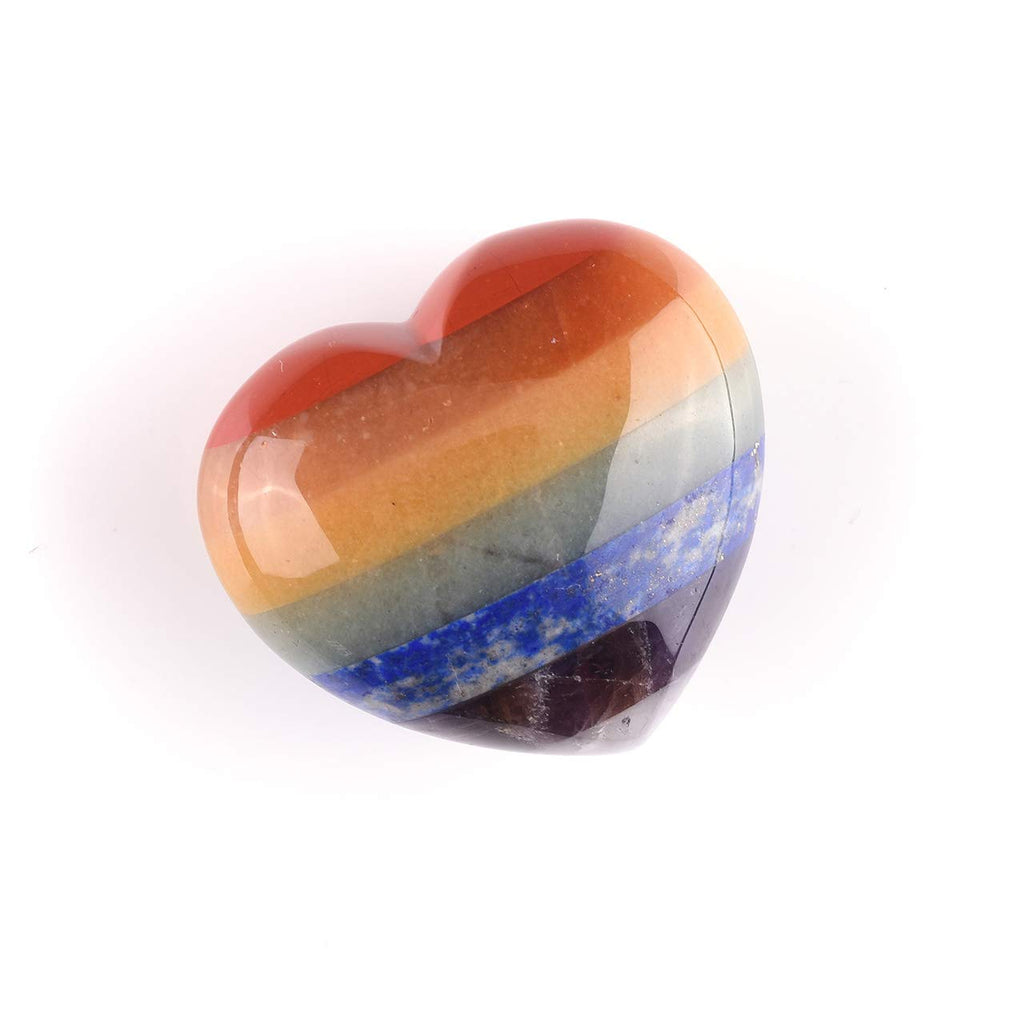 [Australia] - CrystalTears 7 Chakra Crystal Puff Heart Worry Stone Natural Healing Crystal Palm Worry Stone for Meditation Home Decoration Christmas Valentines Day Gift Heart Stone 