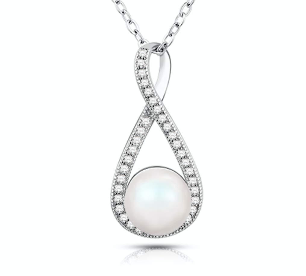 [Australia] - LUNAROSE 925 Sterling Silver Infinity Pearl Necklace for Women Freshwater Pearls Pendant Jewellery Cable Chain 18"+2" Extender in Velvet Box Polishing Cloth 