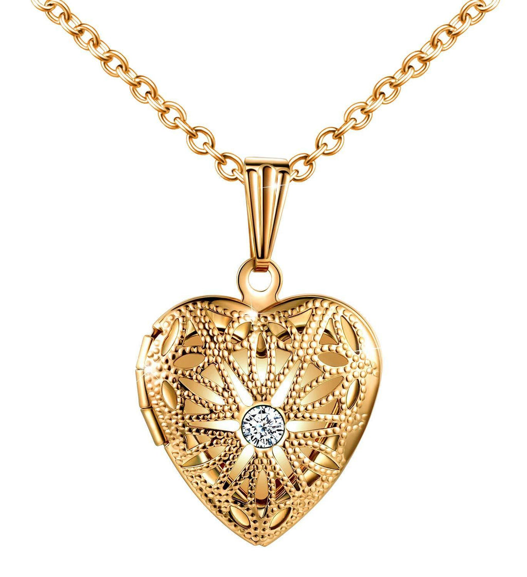 [Australia] - Locket Photo Necklace Heart Love Lockets Necklaces Stainless Steel 20"(50cm) Chain for Women with Gift Box Greeting Card Gold 