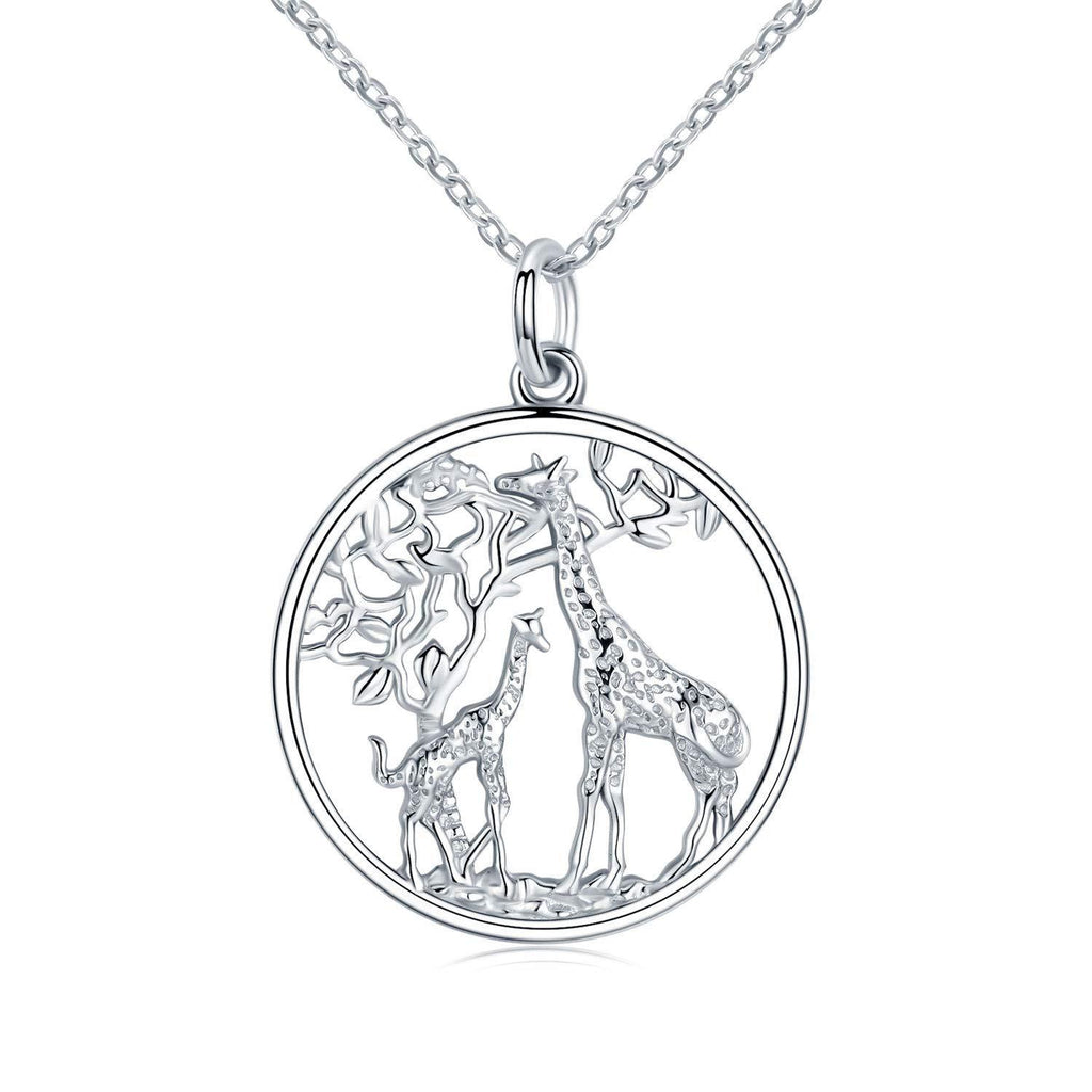 [Australia] - Silver Necklace for Women 925 Sterling Silver Giraffe Pendant Necklace Family Tree of Life Jewelry Mother's Day Gifts for Mum Daughter A 