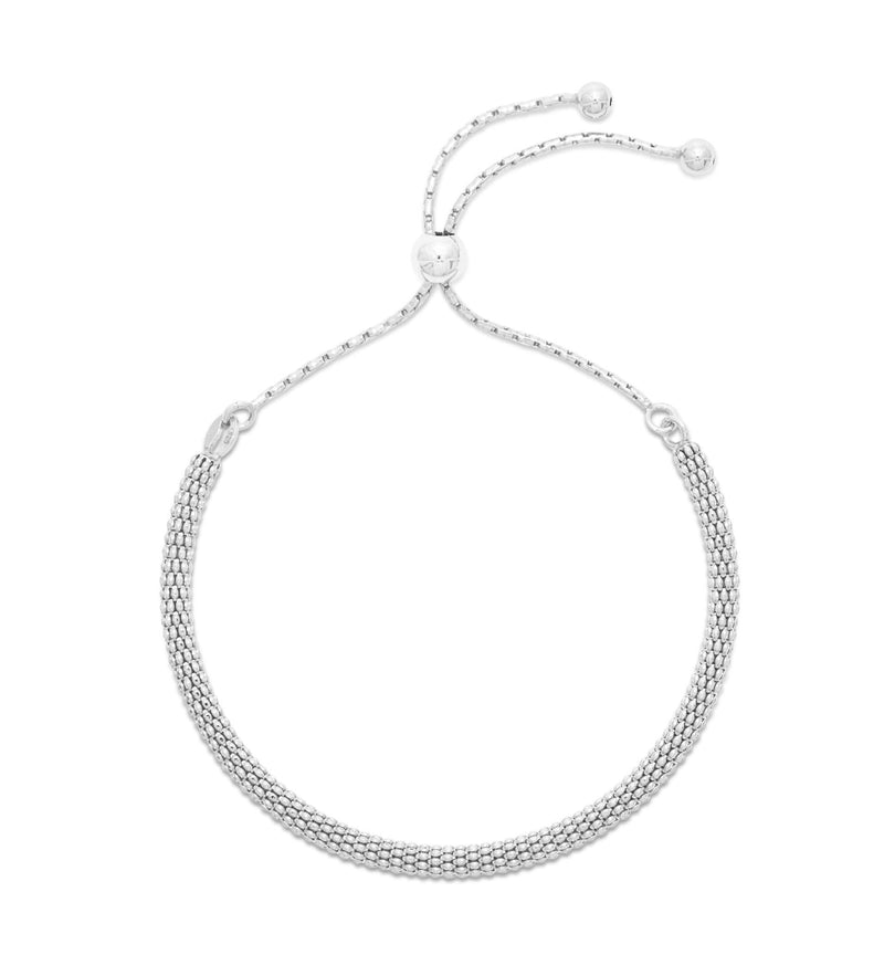 [Australia] - Womens 925 Sterling Silver Popcorn Friendship Bracelet, Adjustable Ladies Slider. Gift boxed, the perfect present she will love. 