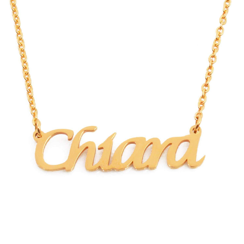 [Australia] - Kigu Chiara Name Necklace Personalised 18ct Gold Plated, Custom Dainty Name Pendants, Jewellery for Ladies, Girlfriend, Mother, Sister, Friends Inc Bag & Box 