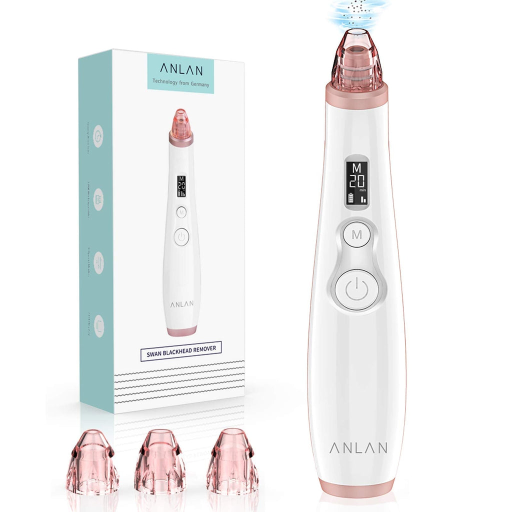 [Australia] - Blackhead Remover,ANLAN Blackhead Vacuum Facial Pore Cleanser With Timing Function 3 Suction Levels 3 Replaceable Heads Rechargeable Electric Blackhead Extractor Acne Removal Tool For Women and Men 