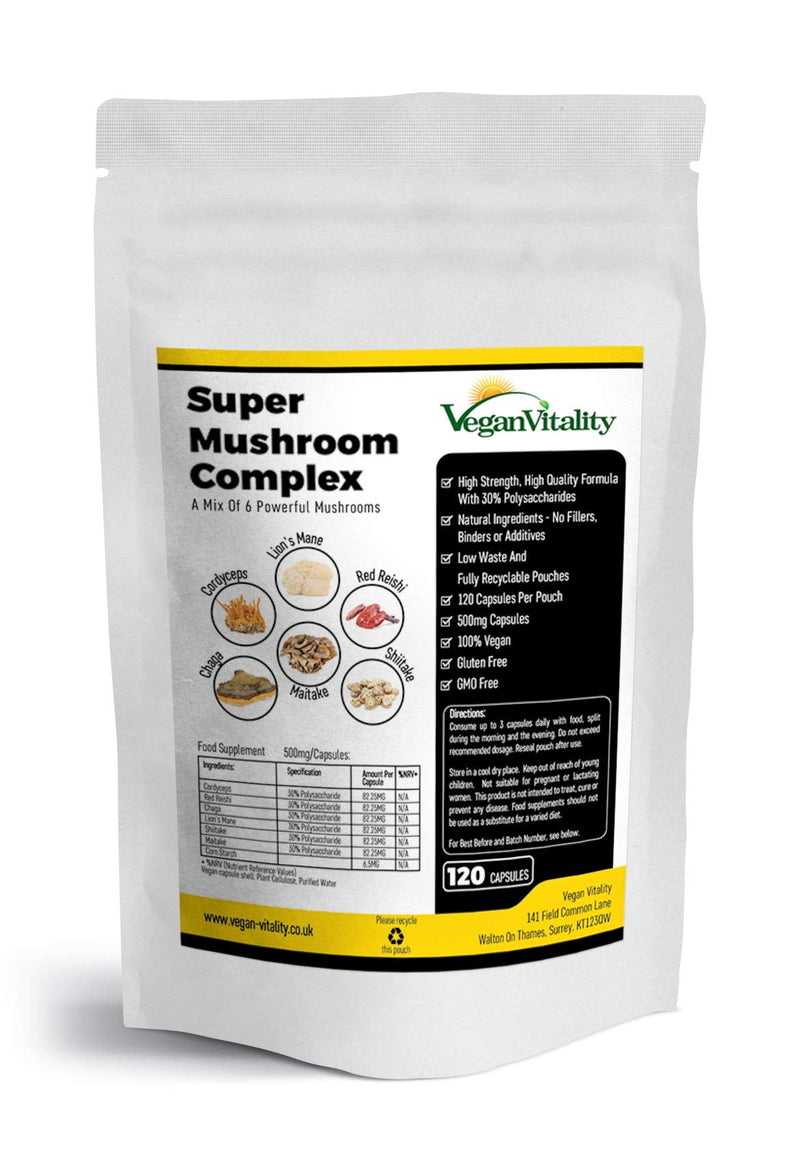 [Australia] - Mushroom Complex 6 Lions Mane Mushroom 120 Capsules High Strength Vegan Supplement with Lions Mane, Reishi, Chaga Mushroom Powder, Shitake, Cordyceps & Maitake 