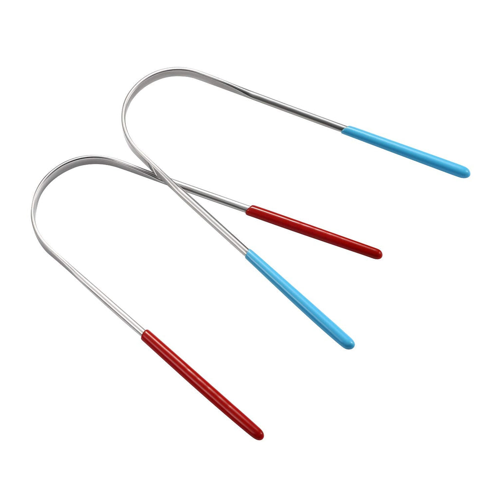 [Australia] - Vtrem Tongue Scraper Stainless Steel 2 Pack Tongue Cleaner Reusable Lifetime Dental Scrapers Get Rid of Bacteria and Bad Breath, (Blue & Red) Blue & Red 