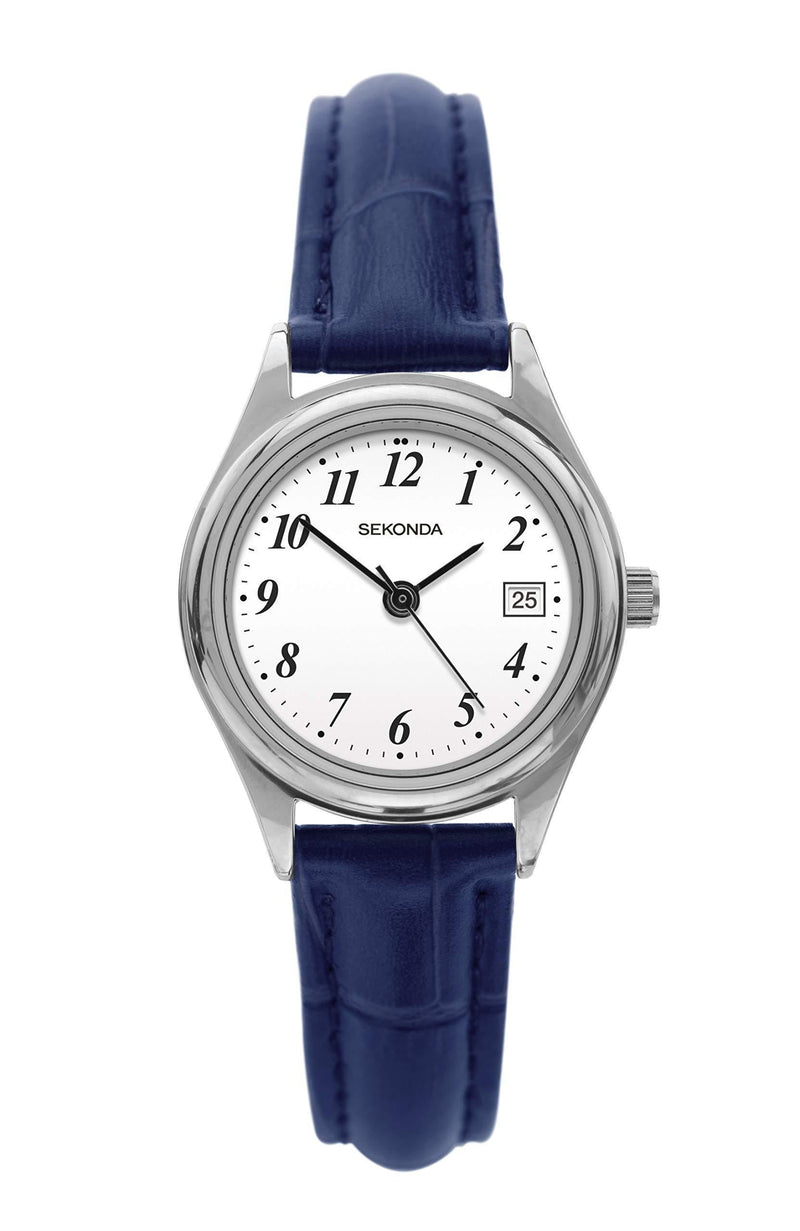 [Australia] - Sekonda Womens Analogue Classic Quartz Watch with Leather Strap Blue Strap/Silver Case 
