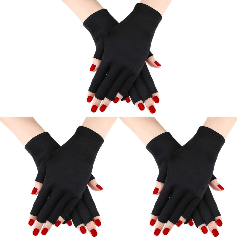 [Australia] - 3 Pairs UV Shield Glove Gel Manicures Glove Anti UV Fingerless Gloves Protect Hands from UV Light Lamp Manicure Dryer (Color Set 1) Black 