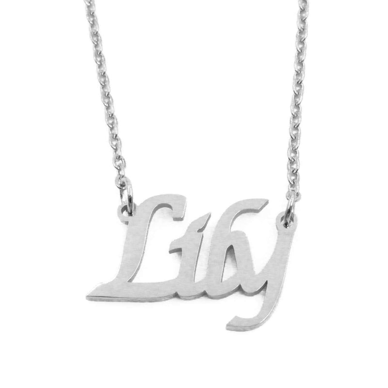 [Australia] - Kigu Lily Personalised Name Necklace Adjustable Chain - Silver Tone - Custom Jewellery - Incl Gift Packaging 