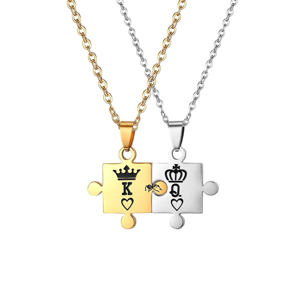 [Australia] - JewelryWe 2PCS Couples Necklace,Delicate Matching Puzzle Crown King & Queen Pendant Stainless Steel Relationship Necklace for Men Women 