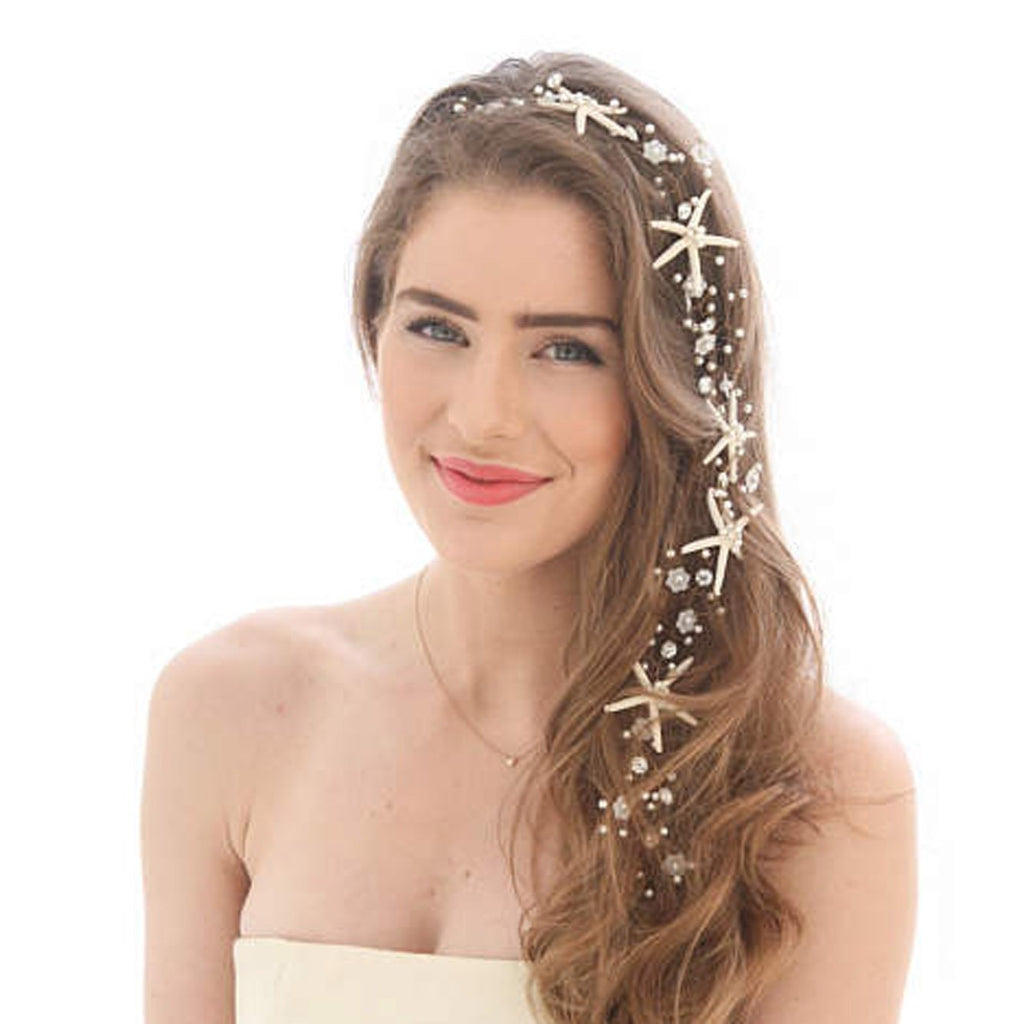 [Australia] - Unicra Wedding Starfish Headpiece Bridal Wedding Hair Vine Hair Accessories for Brides and Bridesmaids (23.6 Inches) (Rose Gold) Rose Gold 