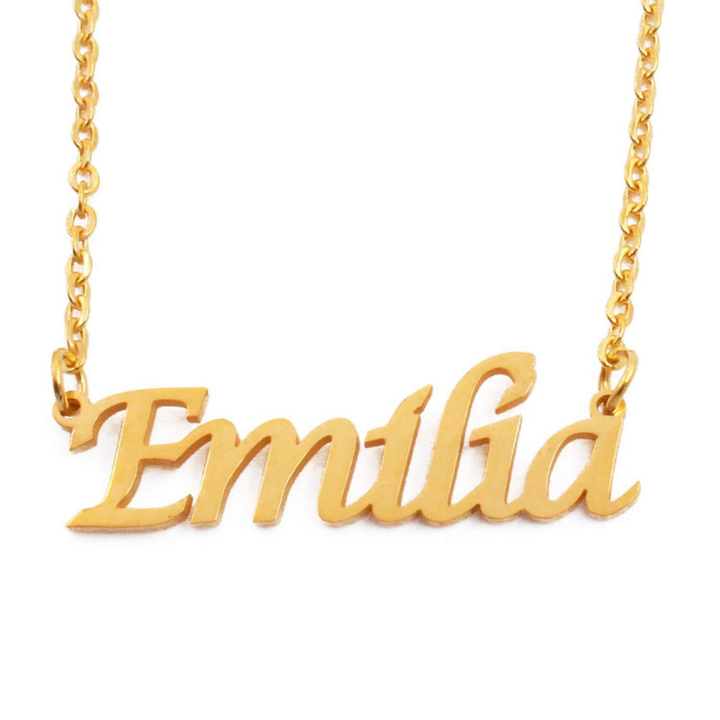 [Australia] - Kigu Emilia Personalised Name Necklace - Adjustable Chain - 18ct Gold Plated - Incl Gift Packaging 