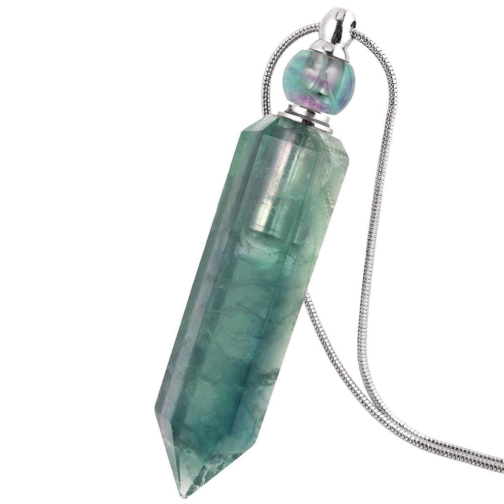 [Australia] - Nupuyai Essential Oil Diffuser Aromatherapy Necklace, Irregular Healing Crystal Point Stone Perfume Pendant with Long Chain, 70cm Fluorite Multicolour-1 