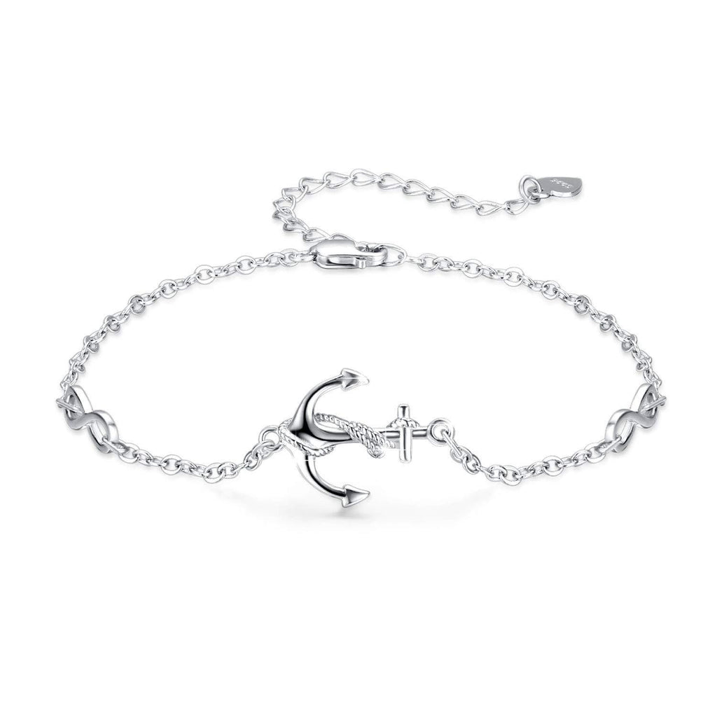 [Australia] - Sterling Silver Anchor Bracelet Rope Nautical Anchor Bangle Adjustable Jewelry Gift for Women Girls with Gift Box 