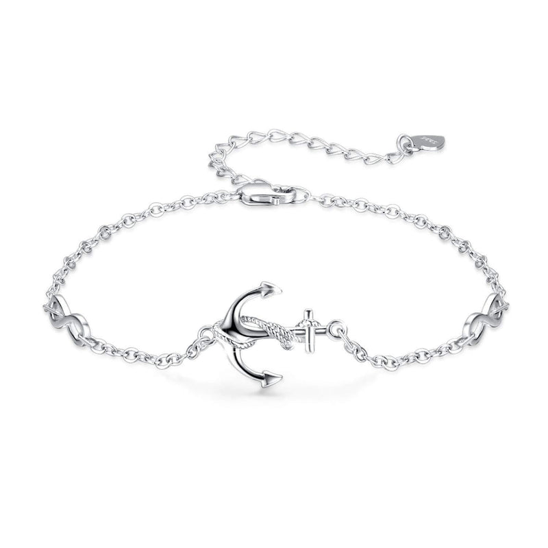 [Australia] - Sterling Silver Anchor Bracelet Rope Nautical Anchor Bangle Adjustable Jewelry Gift for Women Girls with Gift Box 