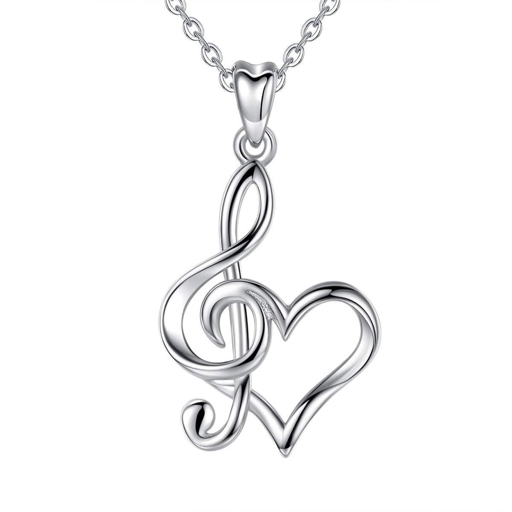 [Australia] - CELESTIA 925 Sterling Silver Heart and Musical Note Necklace, G Clef Pendant w/18” Chain, Jewellery Gift for Music Teachers Conservatory College Girls Music Majors Musicians 