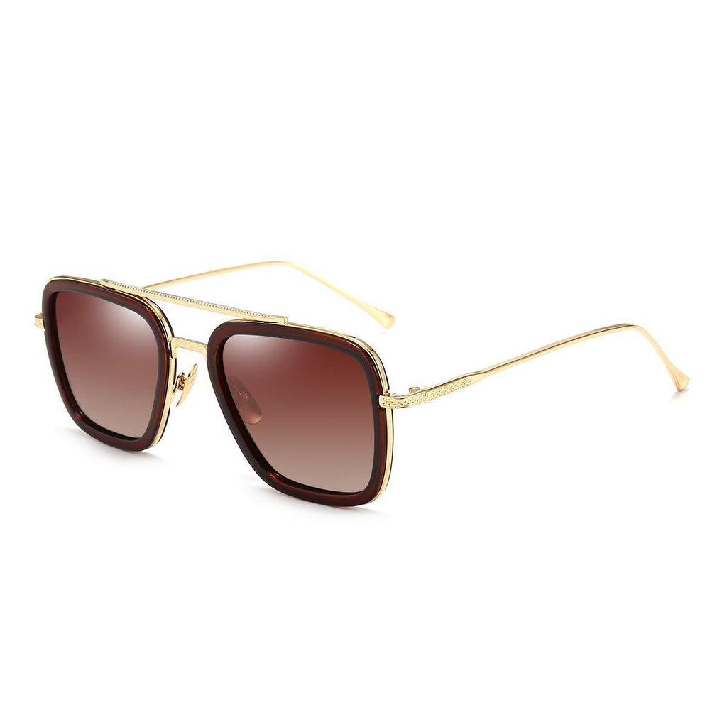 [Australia] - Retro Sunglasses Tony Stark Glasses Vintage Square Eyewear Metal Frame for Men Women Iron Man Sunglasses Gold Frame/Gradient Brown Lens 