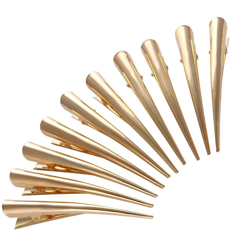 [Australia] - LONEEDY 10 Pack Duckbill Hair Clips with Teeth, Metal Alligator Curl Clips with Holes for Hair Styling, Non-slip Hair Barrettes Hair Grip DIY Accessories (Large, Gold) L (Pack of 10) 