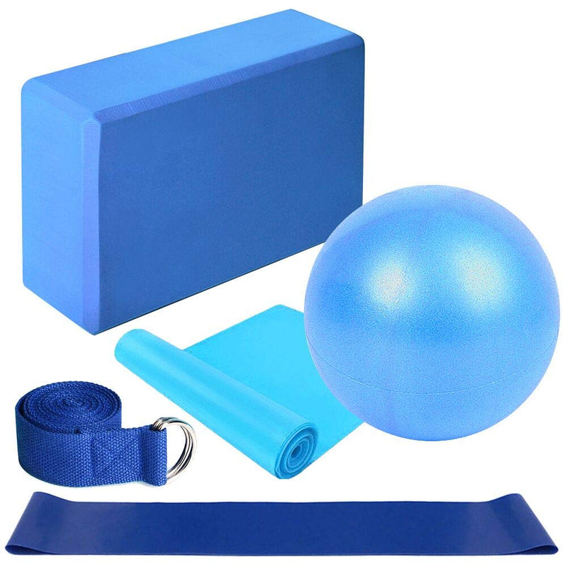 [Australia] - Lixada Yoga Starter Kit 5pcs Yoga Equipment Set with Yoga Blocks Yoga Ball Stretching Strap Resistance Loop Band Exercise Band Blue 