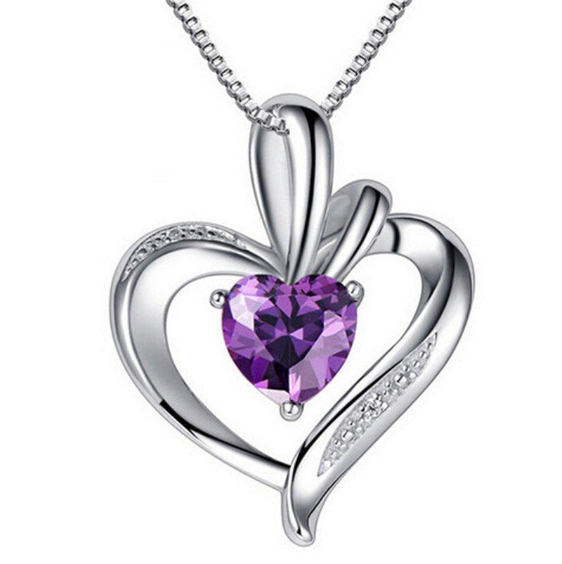 [Australia] - Boowhol Heart-shaped pendant female fashion temperament inlaid purple diamond short clavicle chain jewelry 925 hypoallergenic silver 