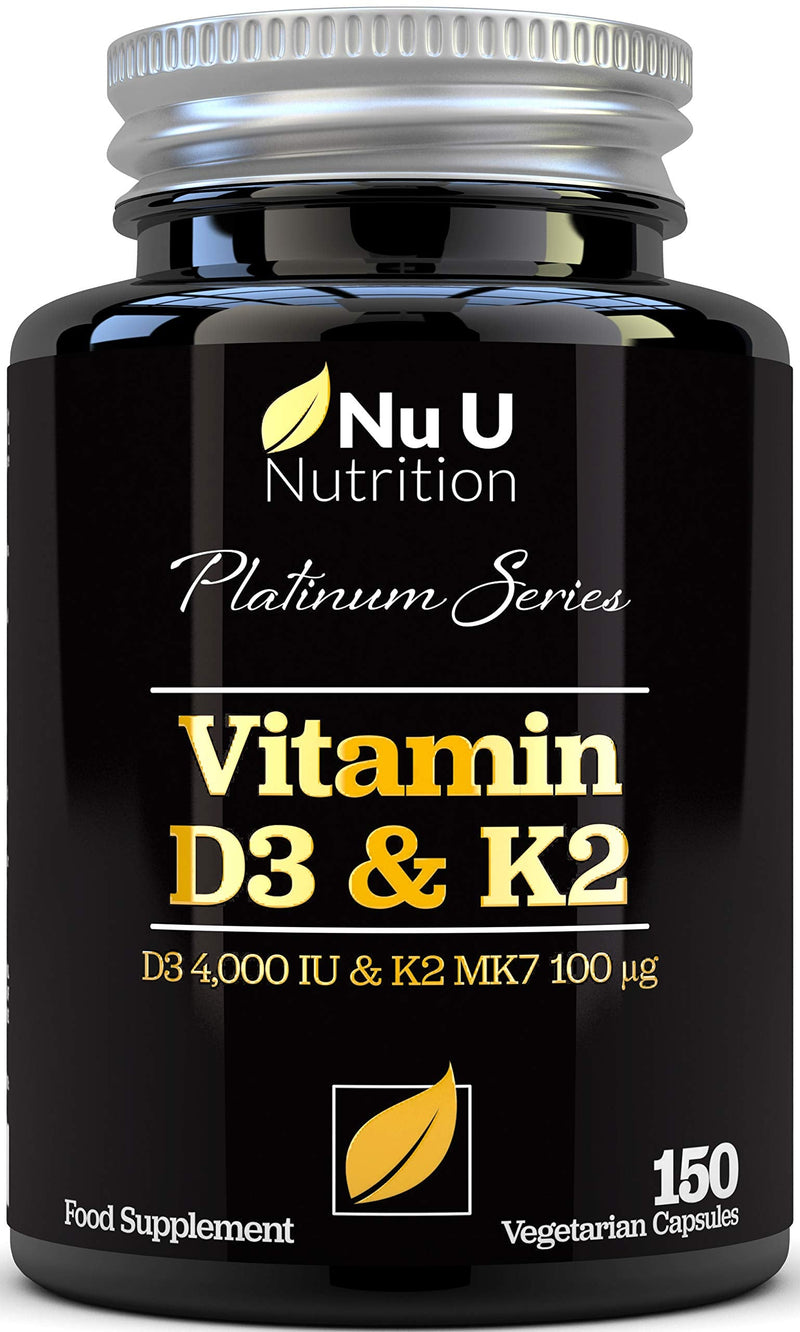 [Australia] - Vitamin D3 4000 IU and Vitamin K2 100?g MK7, 5 Month Supply 150 Capsules, Vitamin D3 & K2, Quadruple Strength Cholecalciferol, K2 from Natto, Made in The UK, Vegetarian 