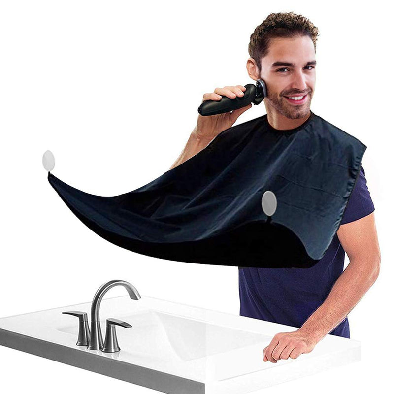 [Australia] - Beard Catcher - Large Beard Shaving Apron Cape with Suction Cups - Unique Gifts for Men Father Husband Grooming Trimming Cutting Cape by QpenguinBabies  (Black) Black 