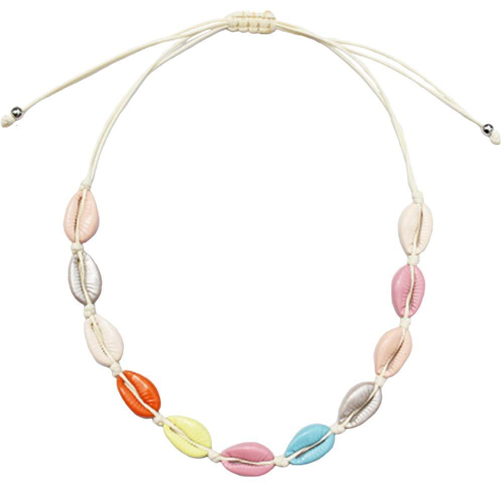 [Australia] - Auony Natural Shell Choker Necklace Handmade Hawaii Beach Seashell Bohemia Necklace Jewelry for Women Girls Colorful 